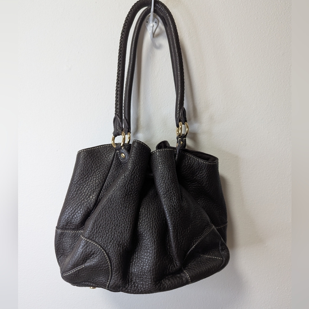 Talbots Vintage Brown Pebbled Leather Hobo Bucket Bag